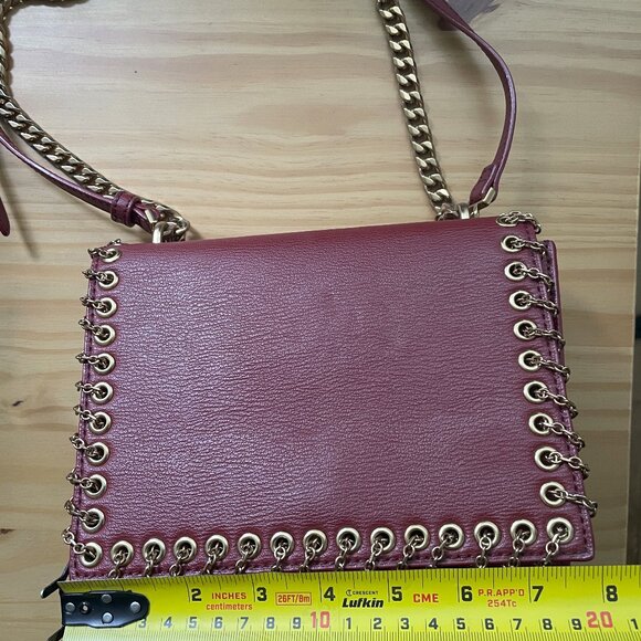 Red Metal Chain Leather Bag - Picture 4 of 10